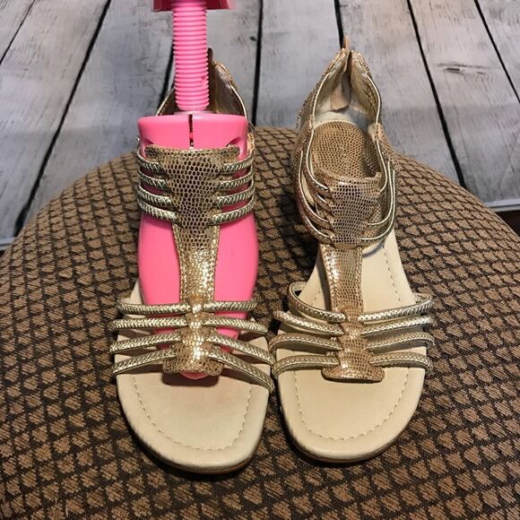 Donald J. Pliner Gladiator style strappy Gold Flat Sandals 6.5 GUC - Picture 1 of 7